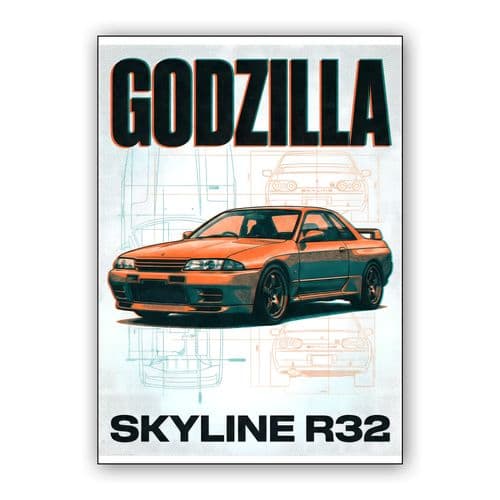 Godzilla Skyline R32: Technical Duotone wall art poster