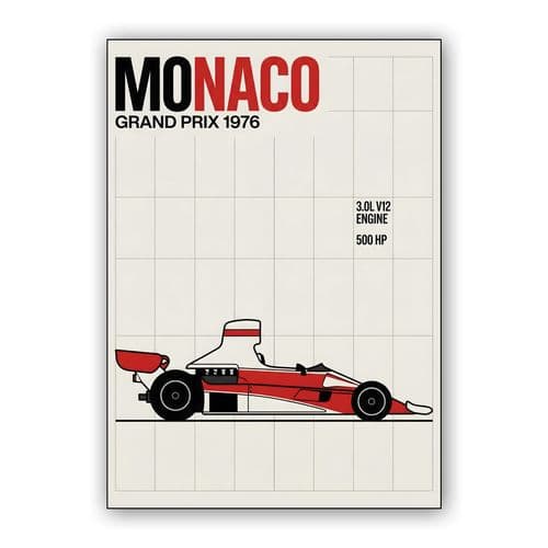 Monaco Grand Prix 1976: V12 Technical Illustration wall art poster