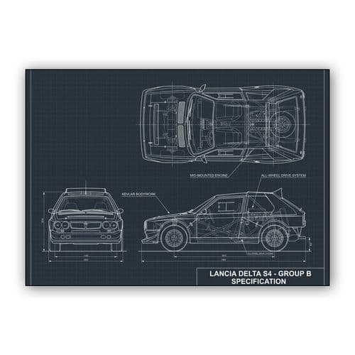 Lancia Delta S4 Group B Technical Blueprint wall art poster