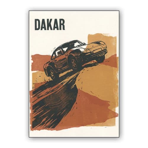 Porsche 959 Dakar Woodcut Illustration wall art poster