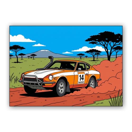 Datsun 240Z East African Safari Rally Savanna Illustration wall art poster