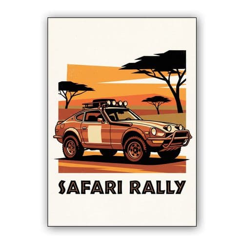 Datsun 240Z Safari Rally Savanna Sunset Poster wall art poster