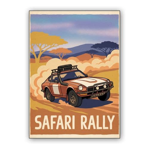 Datsun 240Z Safari Rally Savanna Travel Poster wall art poster