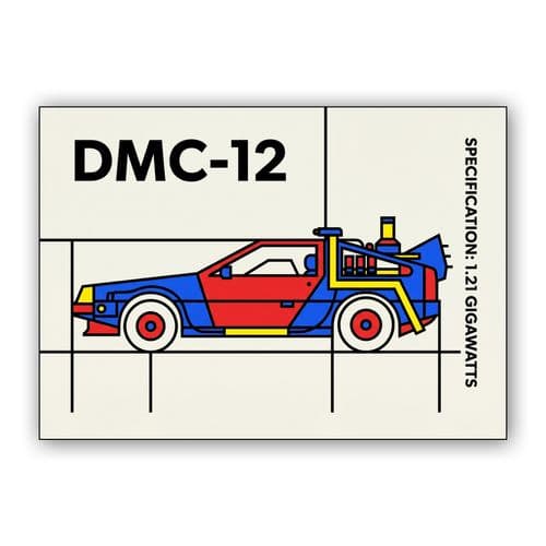 DMC-12 Time Machine Primary Color Technical Illustration wall art poster