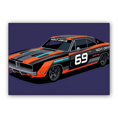 Night-Drive Dodge Charger Synthwave Illustration wall art poster