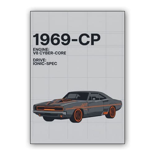 1969-CP Dodge Charger Cyberpunk Technical Poster wall art poster
