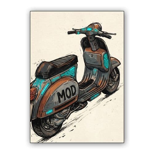 Cybernetic Mod Vespa Illustration wall art poster