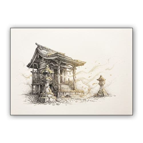 Ethereal Shinto Sanctuary Stipple Art wall art poster