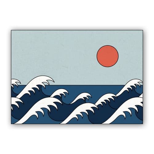 Red Sun and Rolling Waves wall art poster