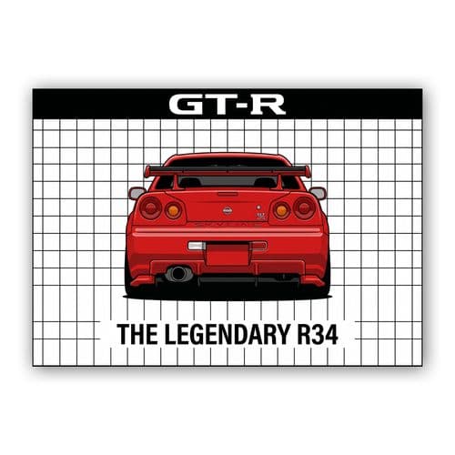 The Legendary R34 GT-R Red Skyline wall art poster