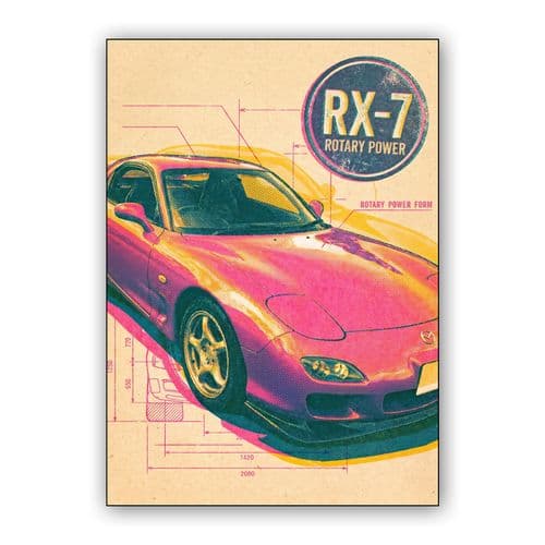 RX-7 Rotary Power Technical Halftone Art wall art poster