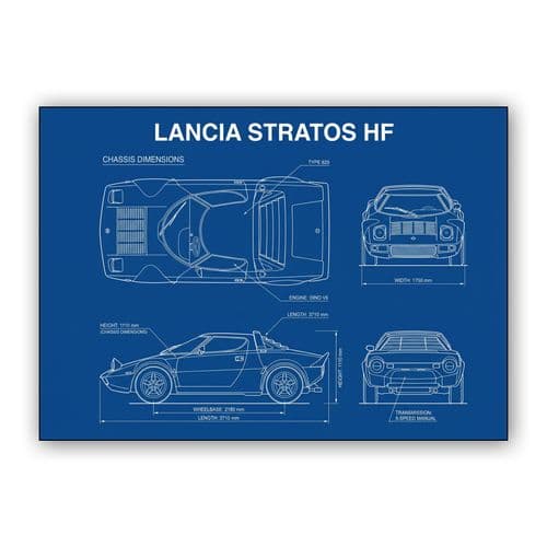 Lancia Stratos HF Technical Blueprint wall art poster