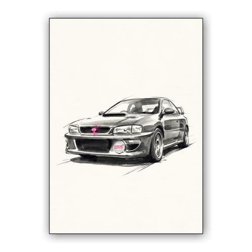 Subaru Impreza STi Ink Wash Sketch wall art poster