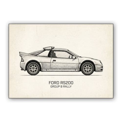 Ford RS200 Group B Stippled Illustration wall art poster