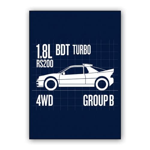 Ford RS200 BDT Turbo Technical Blueprint wall art poster