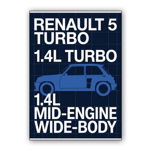 Renault 5 Turbo Technical Blueprint Infographic wall art poster