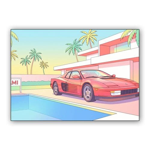 Miami Poolside: Classic Ferrari Testarossa wall art poster