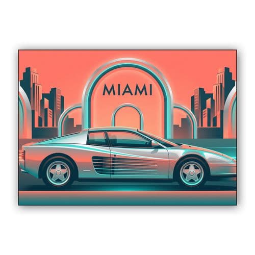 Miami Horizon: Silver Ferrari Testarossa wall art poster