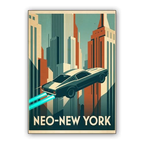 Neo-New York: Classic Ford Mustang Hovercar wall art poster