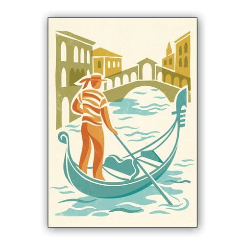Classic Venetian Gondolier: Woodcut Venice Art wall art poster
