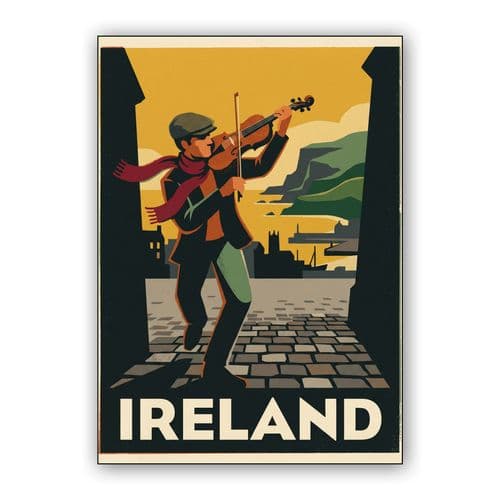 Ireland Retro Poster: Traditional Irish Fiddler wall art poster