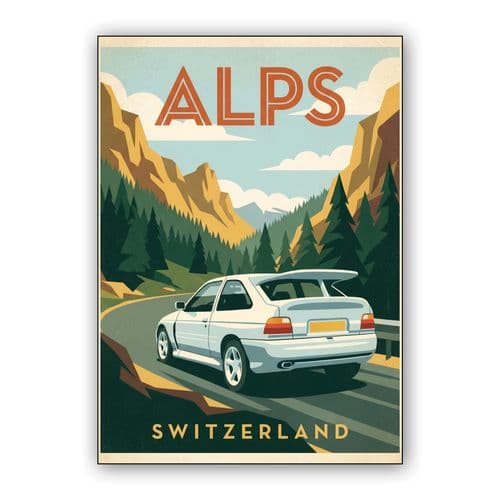 Swiss Alps - Ford Escort RS Cosworth Vintage Poster wall art poster
