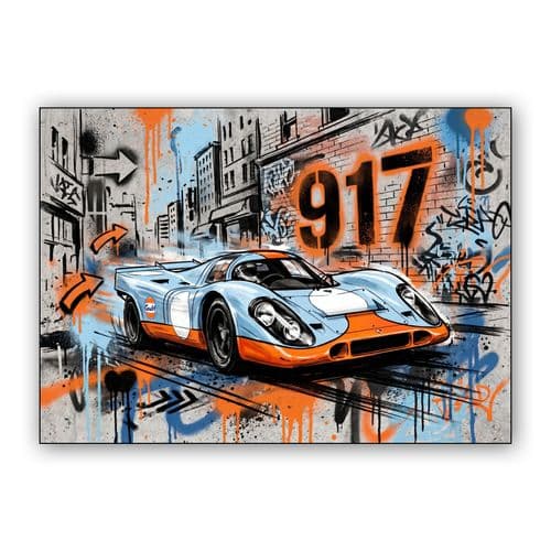 Porsche 917 Gulf Livery Street Art wall art poster