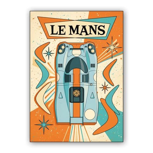 Porsche 917 Gulf Le Mans Mid-Century Retro wall art poster