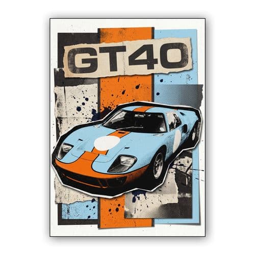 Ford GT40 Gulf Livery Grunge Collage wall art poster