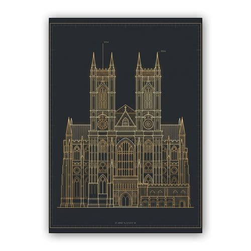 Westminster Abbey Gold Blueprint wall art poster