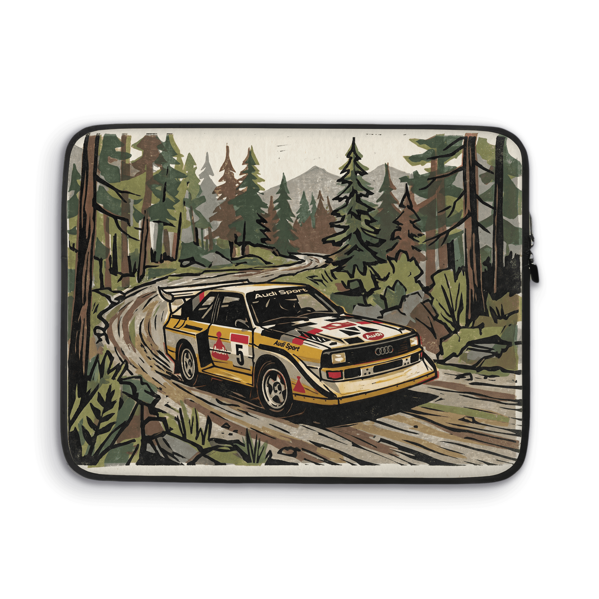 Audi Quattro Forest Linocut Art