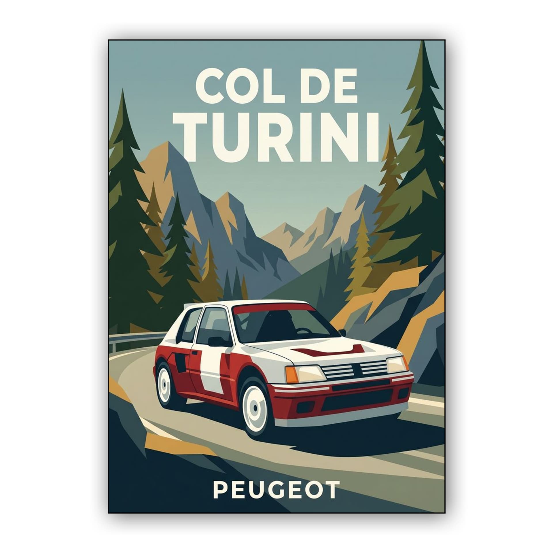 Col de Turini Peugeot 205 T16 Vintage Rally Poster
