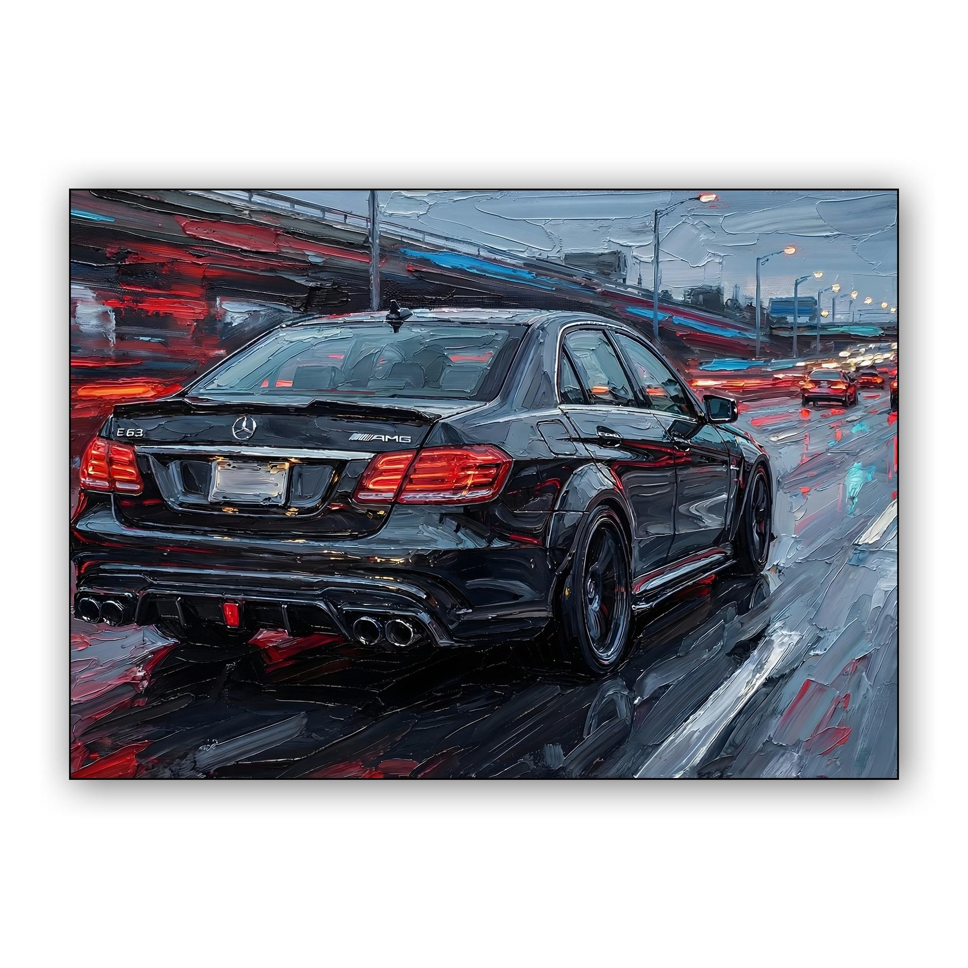 Mercedes E63 AMG Rainy Highway Impasto