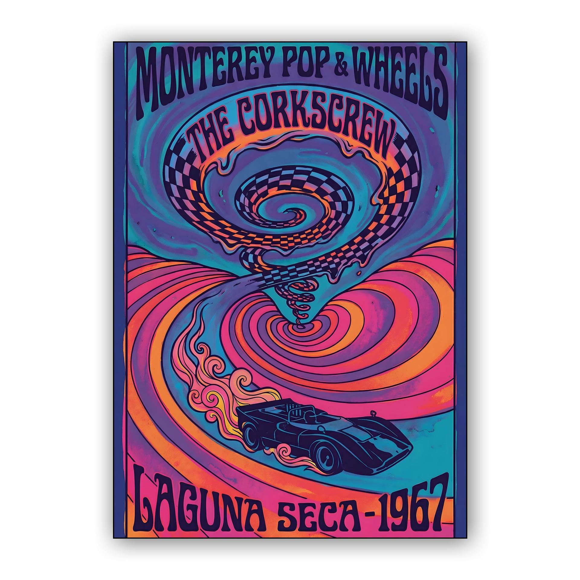 Psychedelic Corkscrew: Laguna Seca 1967 Vintage Racing Poster