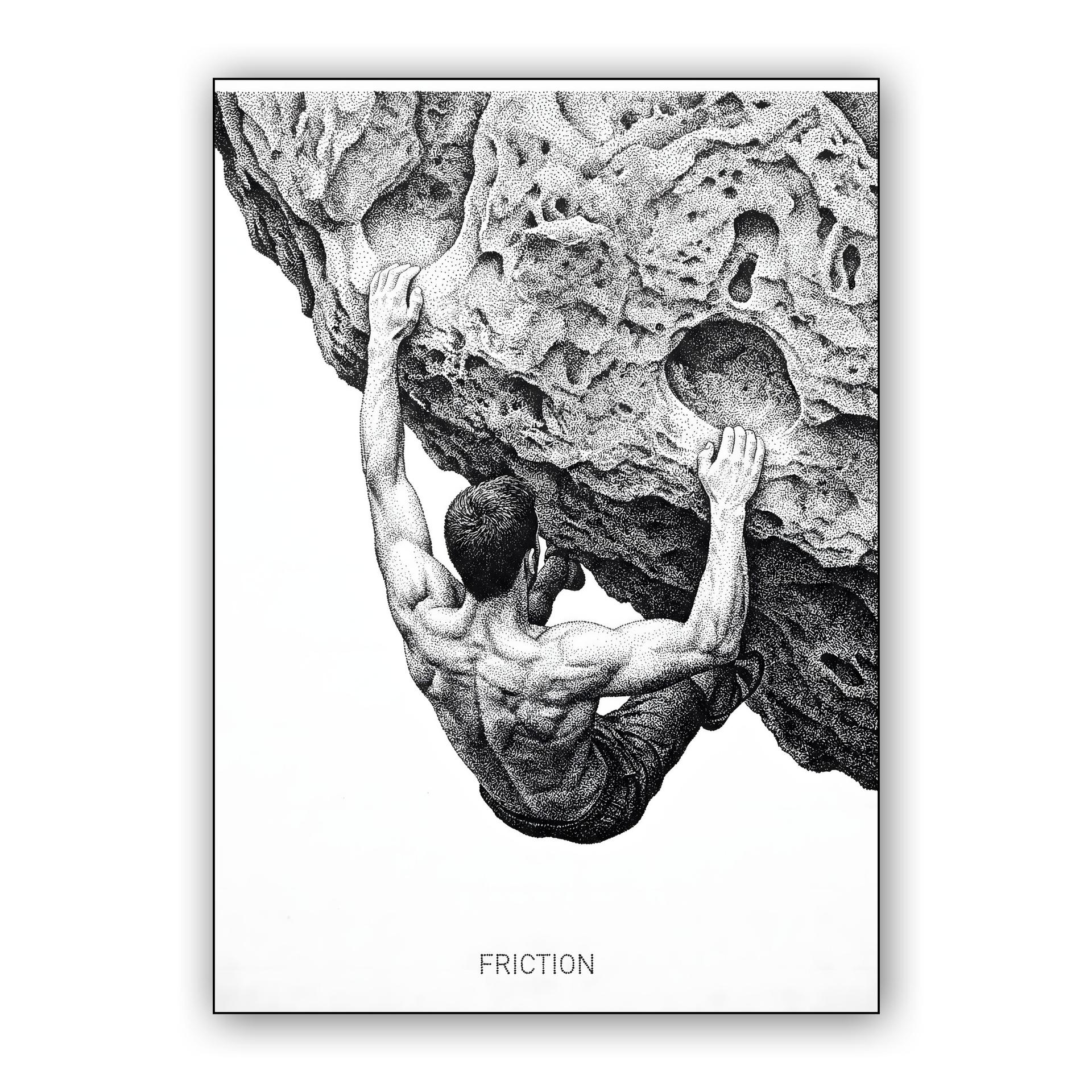 Friction: Stippled Rock Climbing Illustration