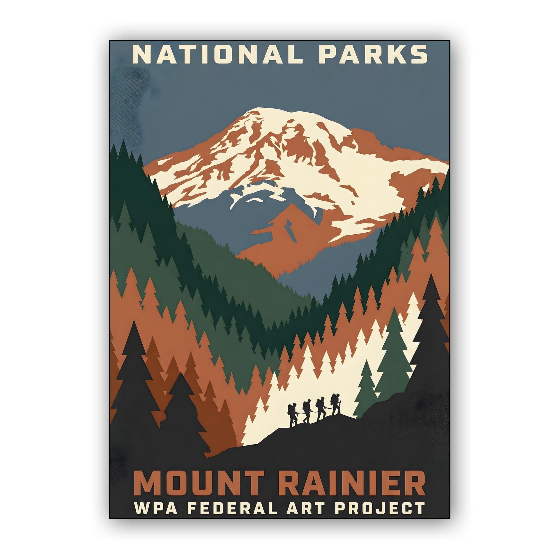 Majestic Mount Rainier: WPA Style National Park Poster