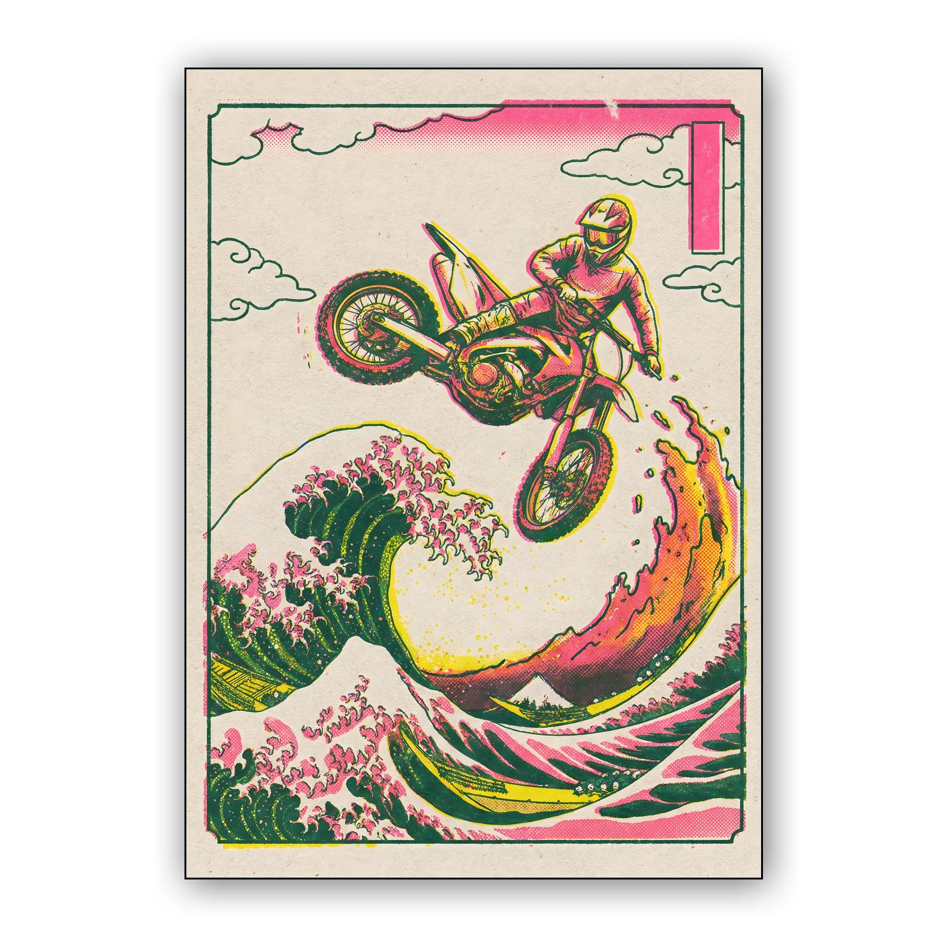 The Great Motocross Wave: Hokusai Inspired Action Art
