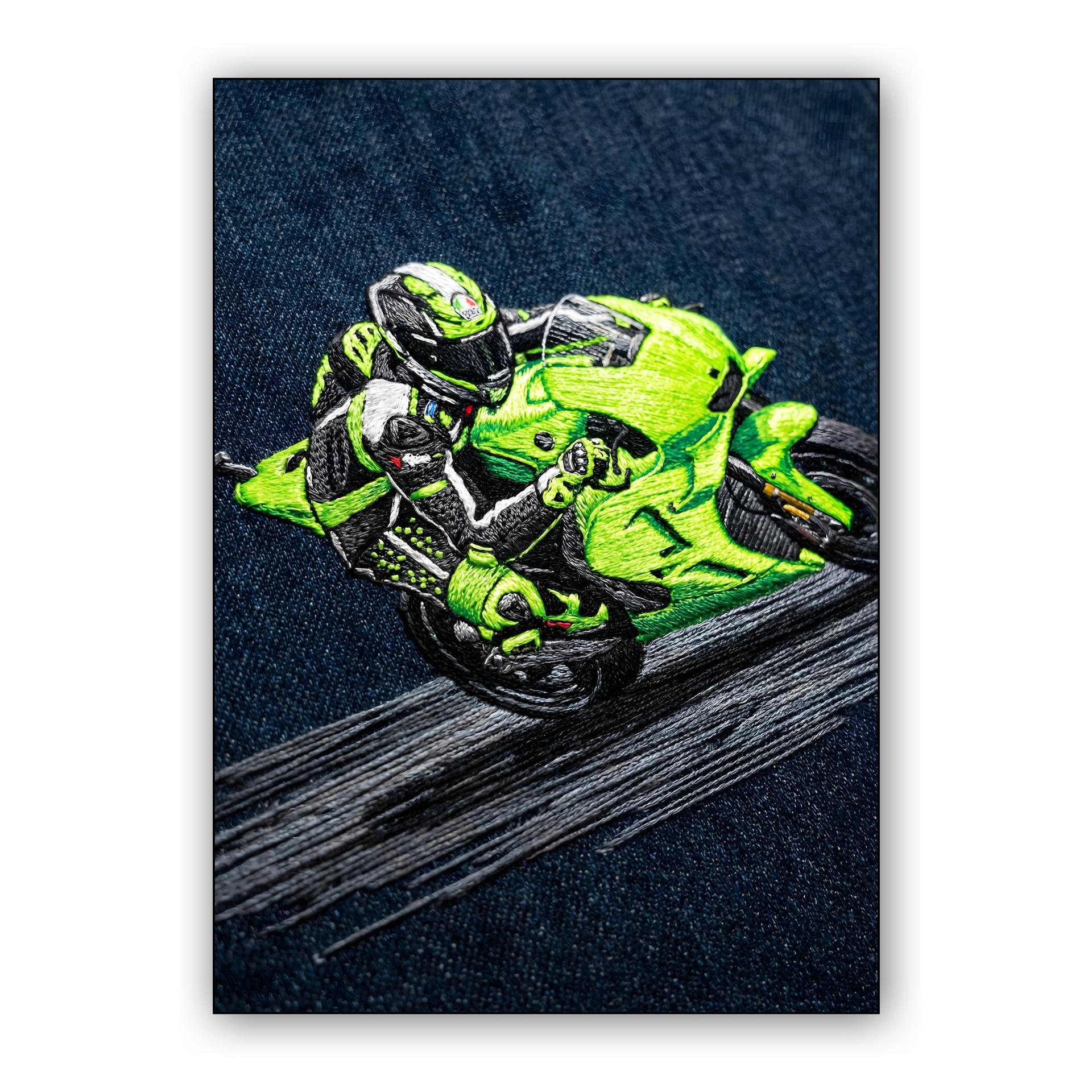 Neon Velocity: Hand-Stitched Sportbike Action