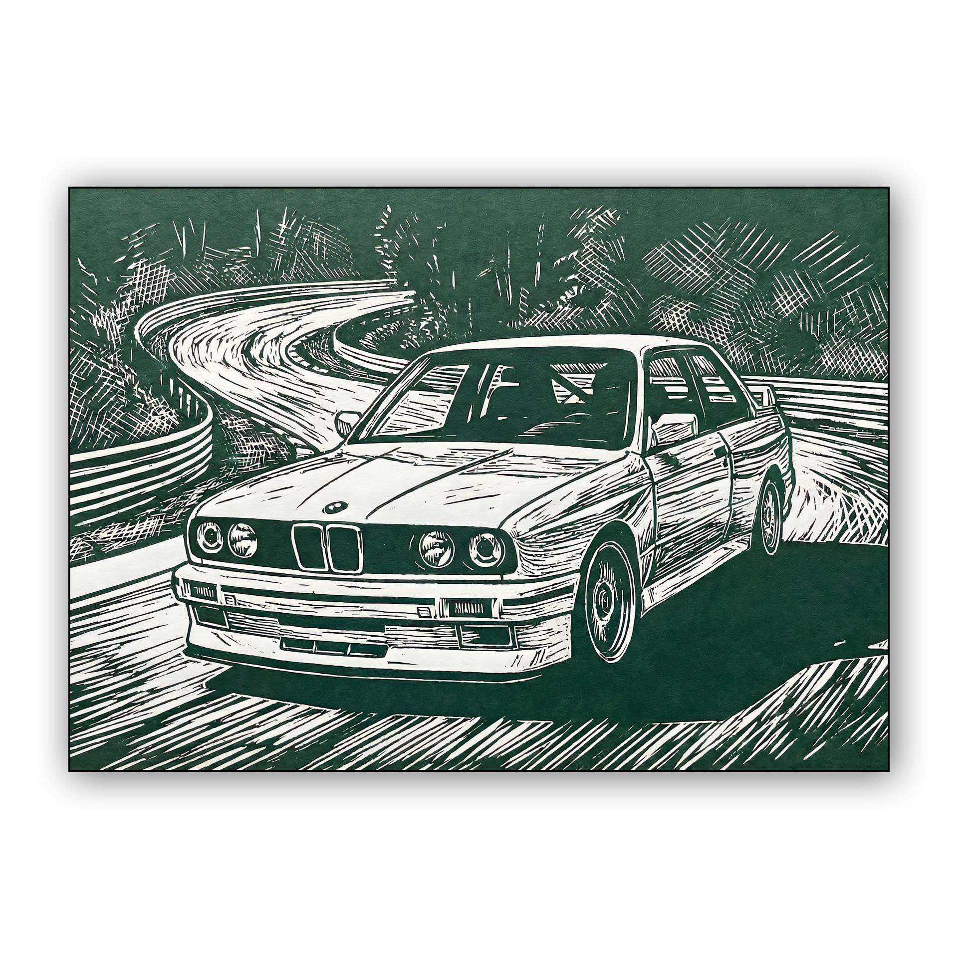 BMW E30 M3: Forest Road Woodcut