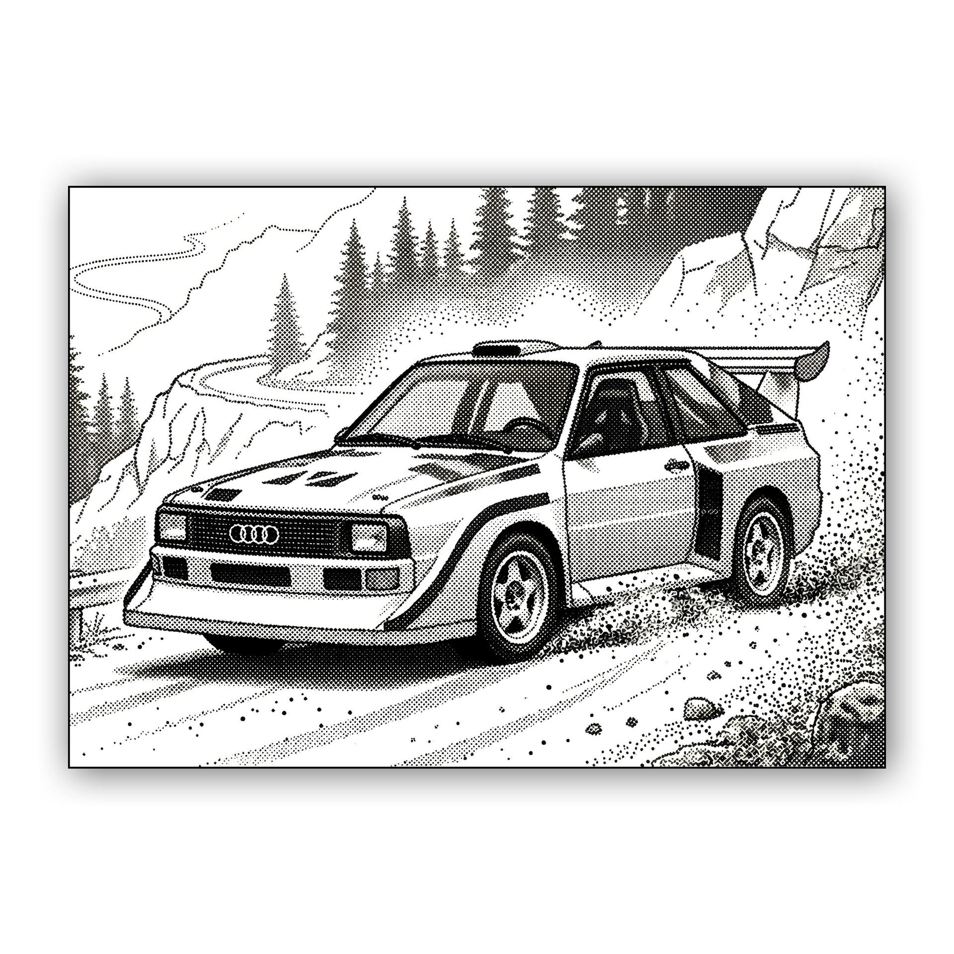 Audi Quattro S1: Retro Halftone Mountain Drift
