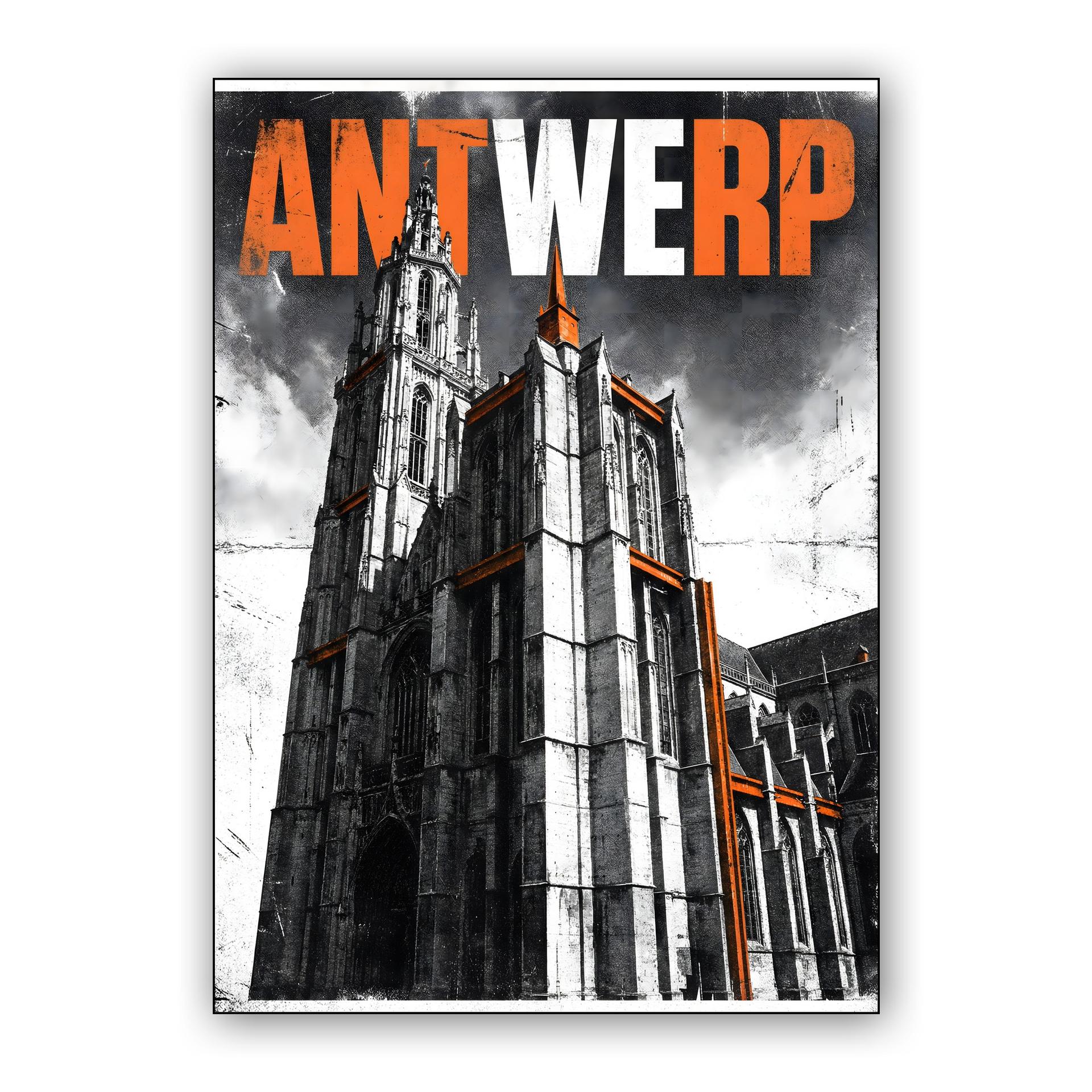 Antwerp Cathedral Grunge Urban Poster