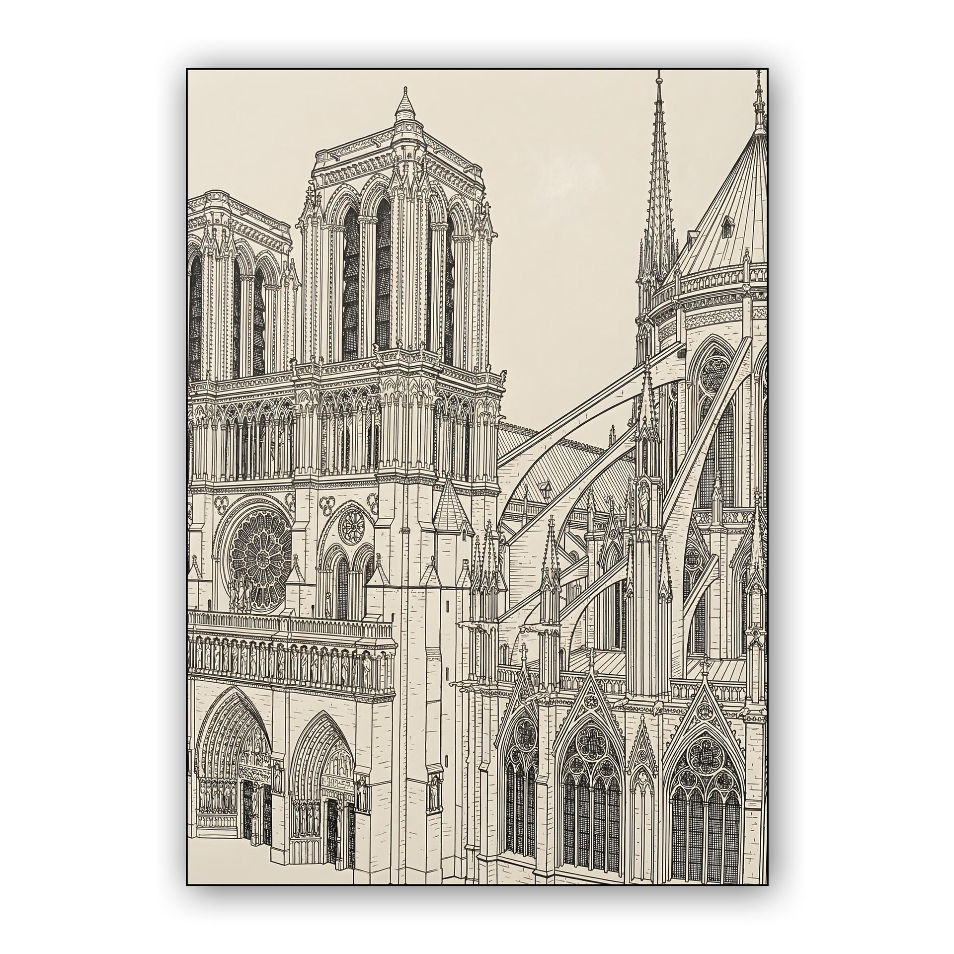 Notre-Dame Paris Gothic Ink Illustration