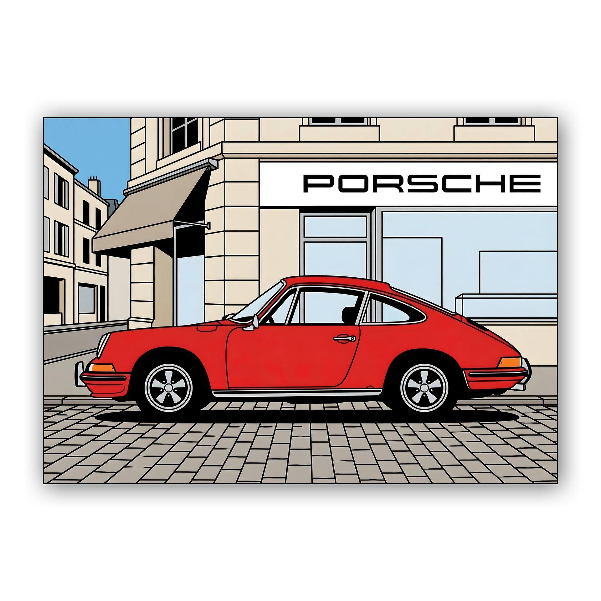 Classic Red Porsche 911 Showroom Illustration