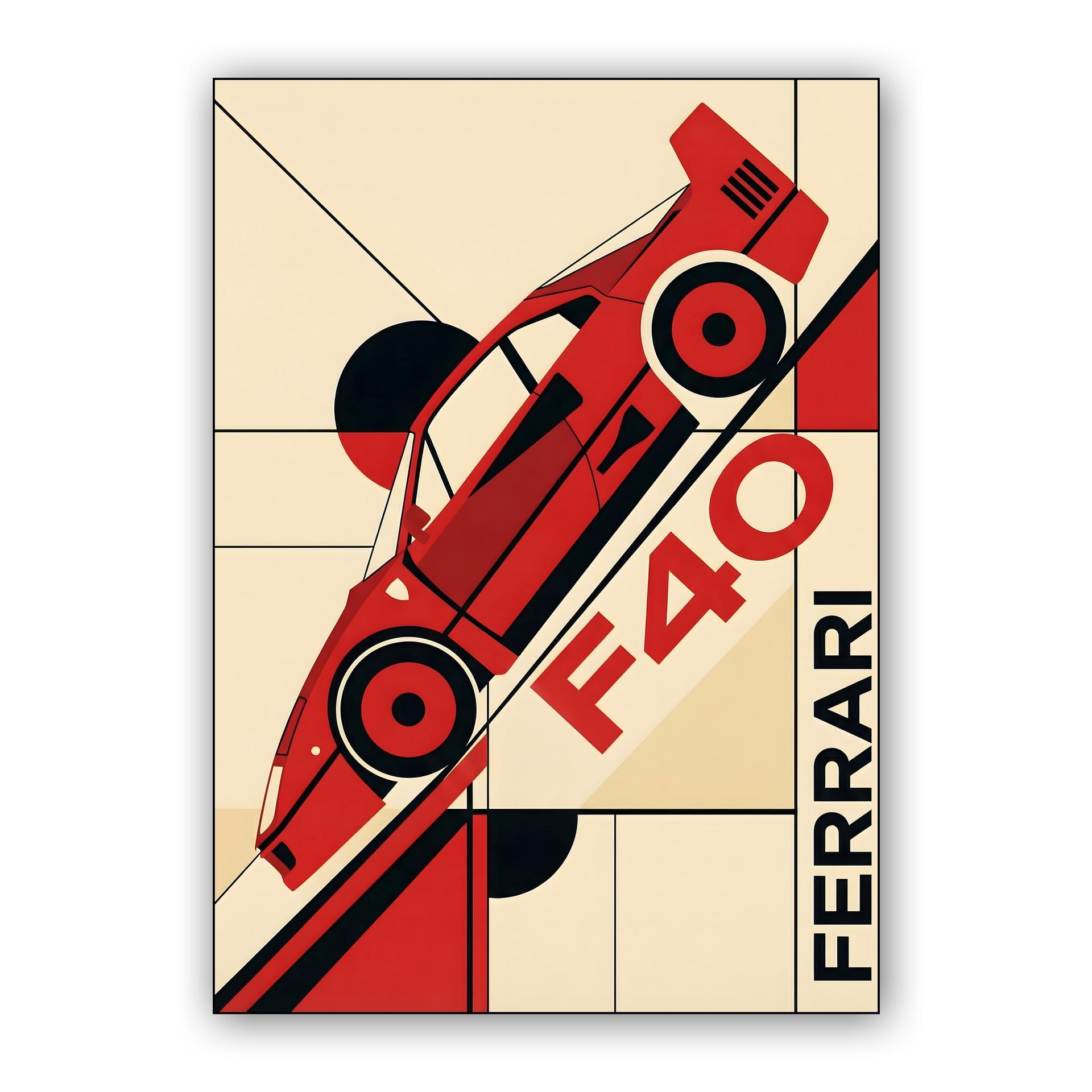 Ferrari F40 Geometric Bauhaus Style Graphic