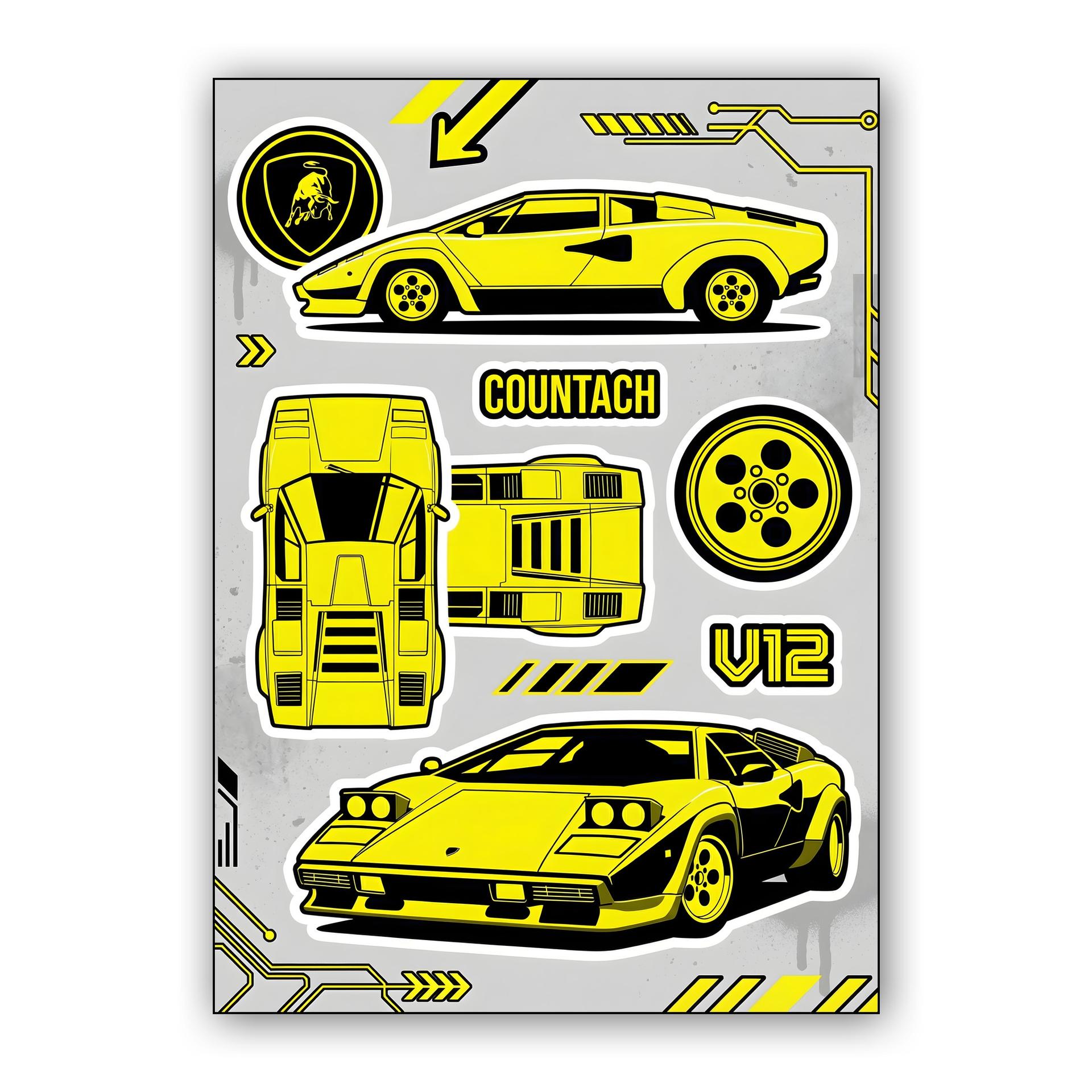 Lamborghini Countach V12 Technical Sticker Graphic