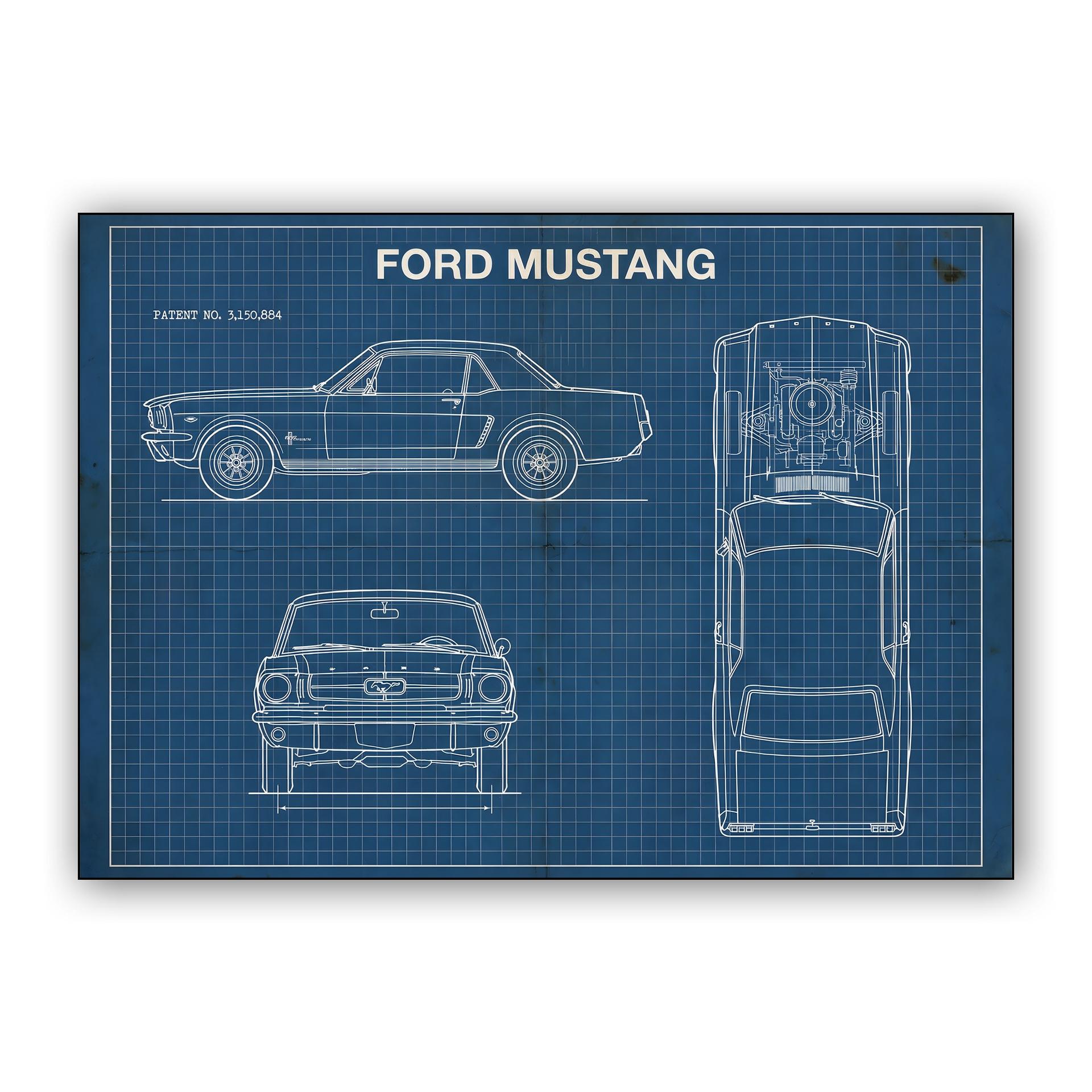Ford Mustang Vintage Blueprint Technical Art