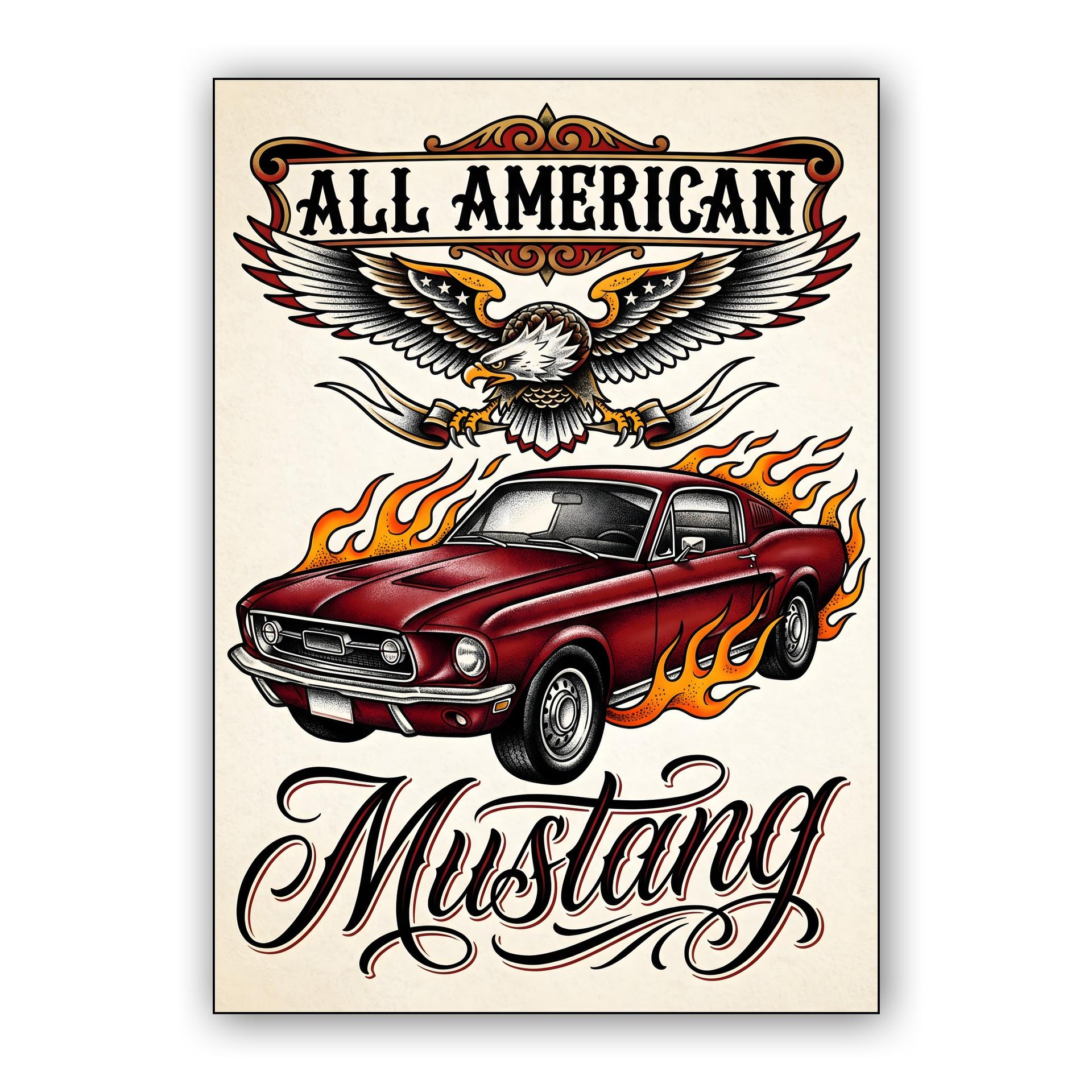 All American Mustang Traditional Tattoo Art