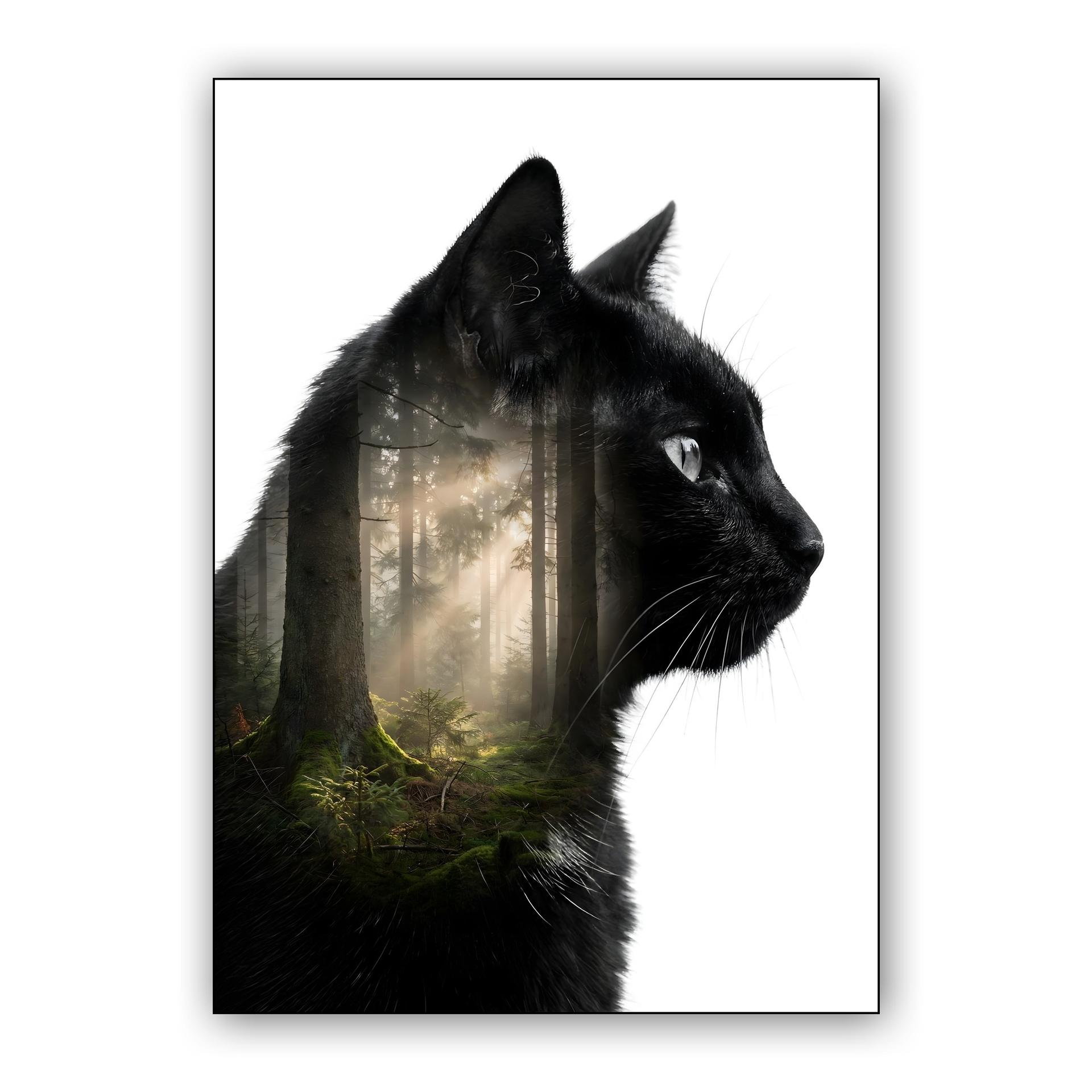 Black Cat Forest Spirit Double Exposure
