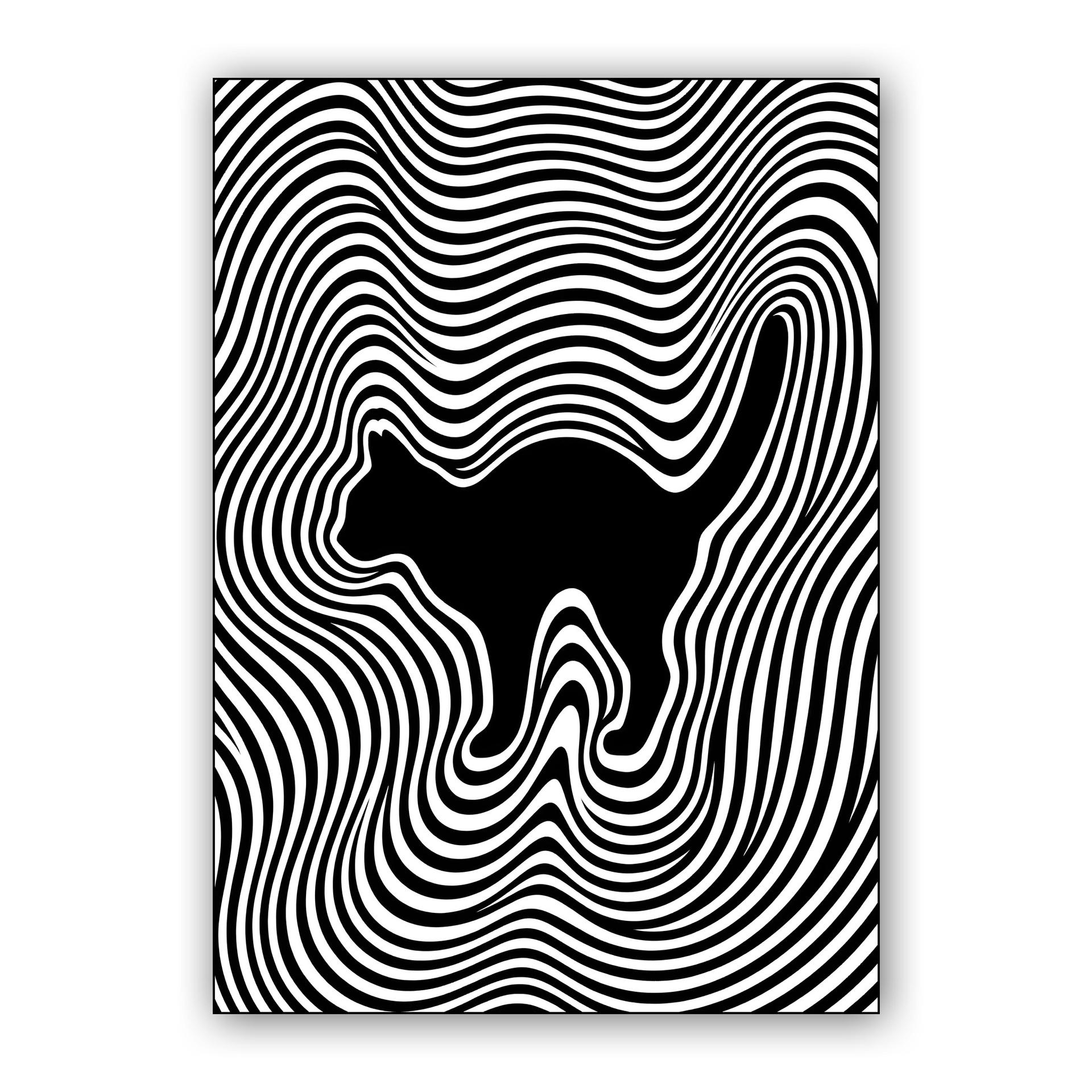 Hypnotic Feline Ripple: Op Art Cat Silhouette
