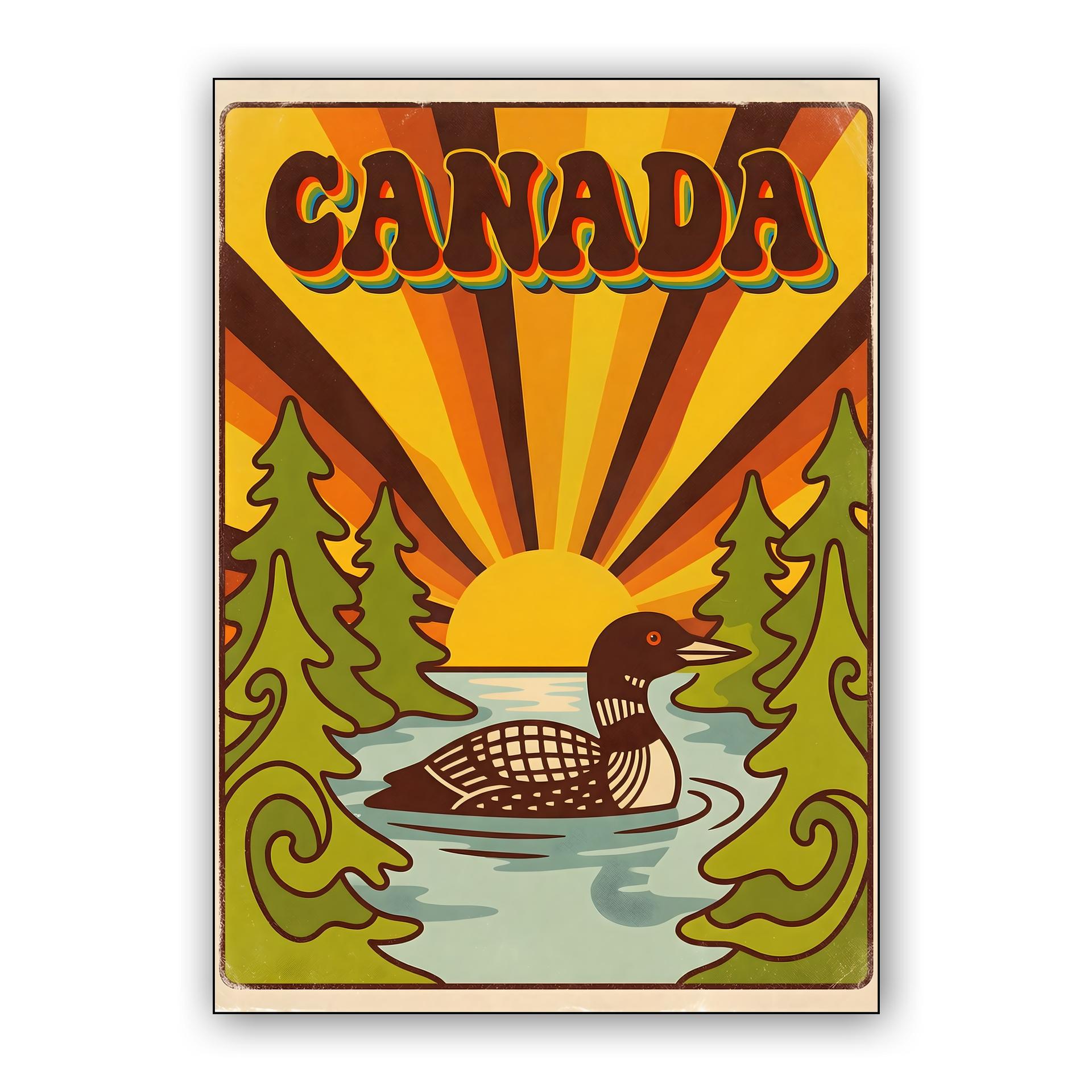 Retro Canada Loon Sunburst Travel Poster